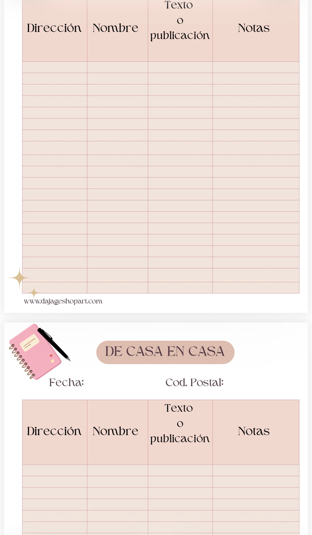 Registro de predicación de casa en casa y revisitas