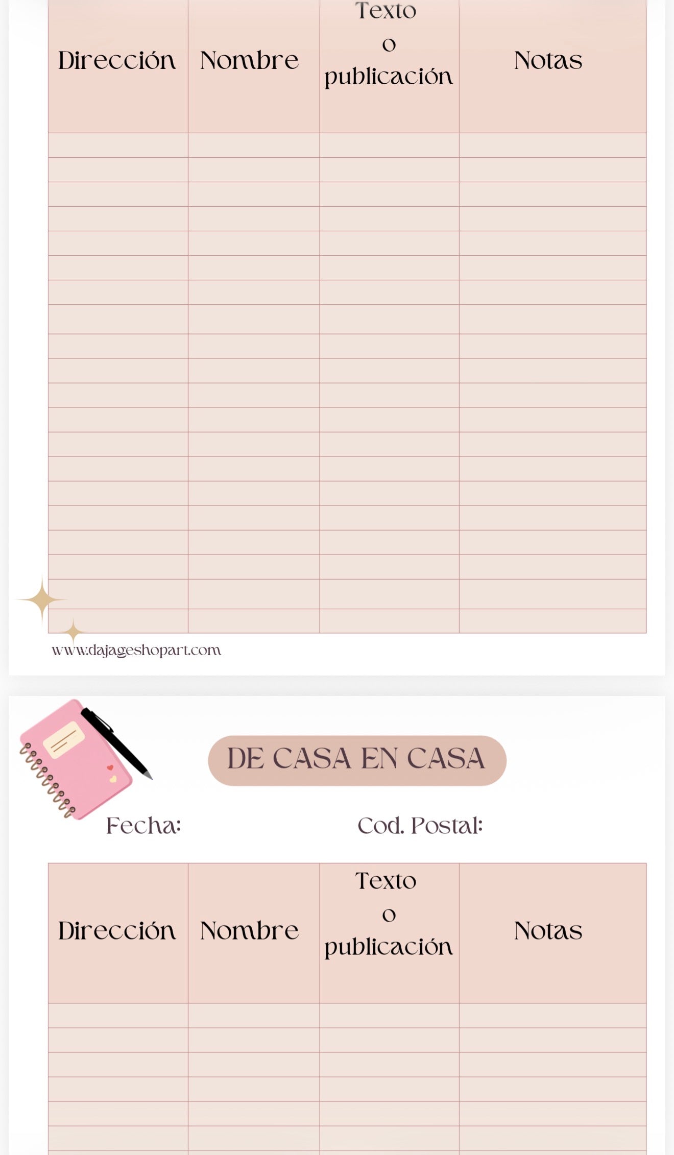 Registro de predicación de casa en casa y revisitas